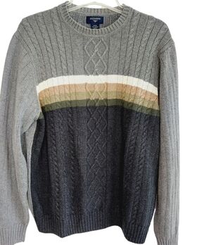 Dockers Men's Cable Knit Sweater Medium Striped 100% Cotton Classic Gray EUC